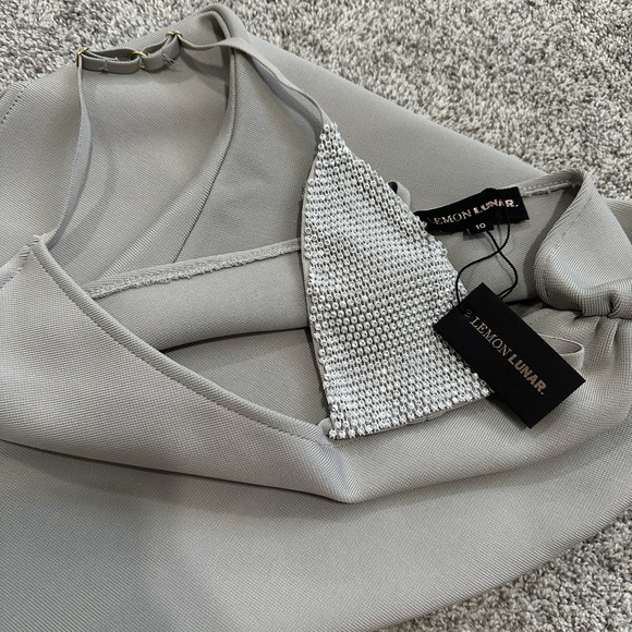 Lemon Lunar The Zadie Grey Diamanté Bandage Midi Dress Size: UK 10 - Picture 4 of 4